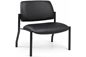 Bariatric Armless Guest Chair, Black Vinyl Upholstery with Black Frame, Heavy Duty Wide Seat Design