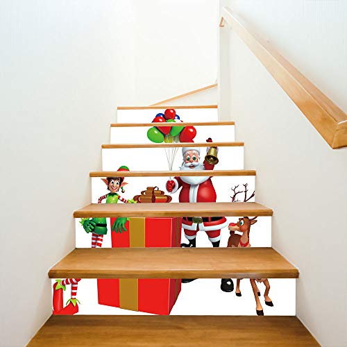 3D Christmas Pgojuni Simulation Stair Stickers Waterproof Wall Stickers DIY Wall Stickers Removable Wallpaper Home Decor 1Roll=6pc (D)