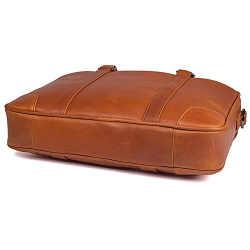 Texbo Genuine Top Cow Leather Business Briefcase Fit 15.6" Laptop Bag Tote (Yellow Brown)