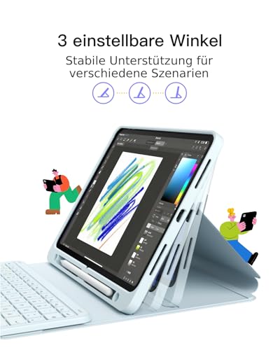 Inateck iPad 10 Generation Case with Keyboard, for iPad 11 Gen. A16 2025 11 Inch, Air 11 Inch M3/M2 (2025/2024), Air 5/4, Pro 11 4/3/2/1, with Touchpad and Pen Holder, Removable, QWERTZ, Classic N0001