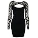 Voglee Sexy Elegant Women Long Sleeve Party Dress Black Lace Cut Out Bodycon Cocktail Dresses for Club
