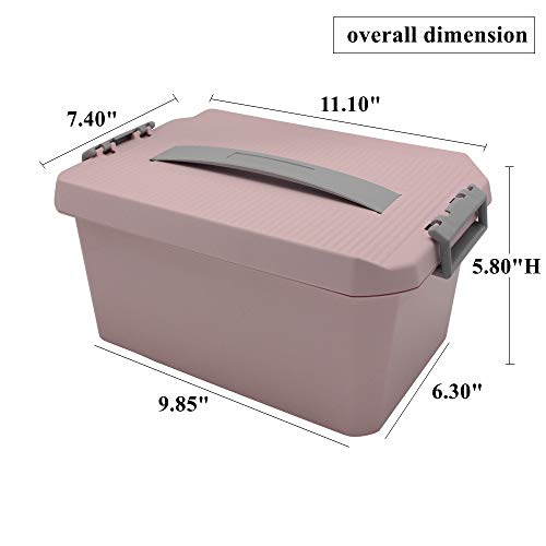 BangQiao Multipurpose Plastic Storage Box Container Bin with Removable Tray and Portable Handle, Family Emergency Medicine Kit First Aid Case Organizer, Pink&Gray