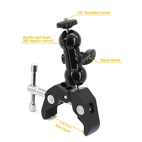 Double Ballhead Ball Arm Camera Clamp Mount Monitor Mount Bracket with Super Clamp Compatible