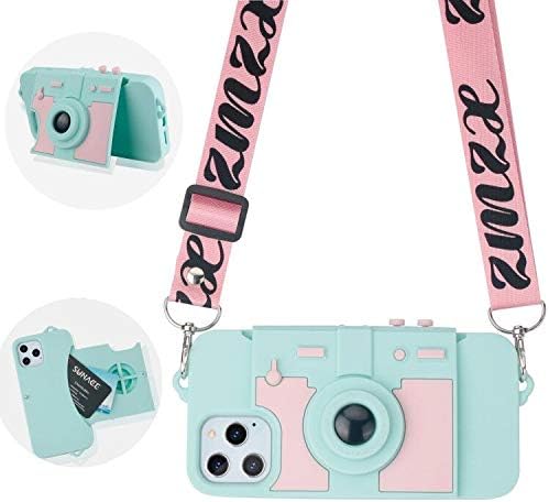Amazon Com Compatible With Iphone 12 Pro Max Case Cute Card Wallet Holder For Women Girls Cool Unique Camera Design Kickstand Girly Phone Case 3d Silicone Cover With Crossbody Strap Lanyard Blue