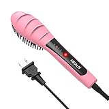 HIRALIY Hair Straightener Brush with Professional PTC Ceramic Heating and LCD Display(Pink)