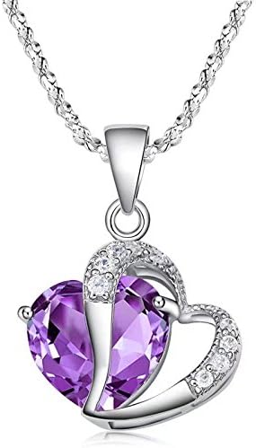 Fine Necklaces Pendants Fashion Women 925 Sterling Silver Amethyst Purple Heart Crystal Pendant Necklace 901church