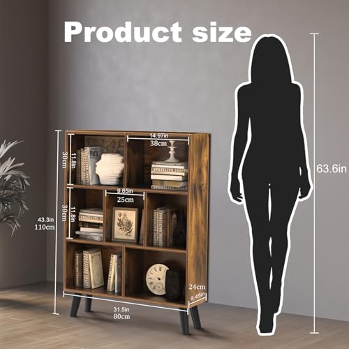 3 Tier Cube Bookshelf, Freestanding Bookcase with Legs, Wood Storage Organizer Bookshelves for Bedroom,Living Room,Home,Office, Brown 80 * 24 * 110Cm