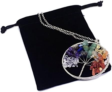 Duseco Tree of Life Pendant Amethyst Rose Crystal Necklace Gemstone Chakra Vintage Jewelry Gifts for Mothers (Round)