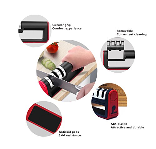 Utility Kitchen Knife Sharpener 3-Stage Sharpening Tool Knife Sharpening System By NCPOPU Manual Sharpener - Thumbnail 4