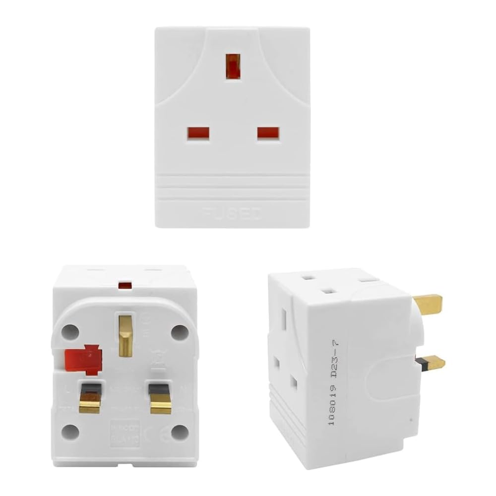 HUBIBUBI 3 Way Plug Adapter UK 3 Pin Socket Extensions 13 Amp 250V Multi Plugs Extension Sockets Adapter UK Plug Block for Home Office Indoor Lighting (3 Way Plug Adapter, 3 Pin White)