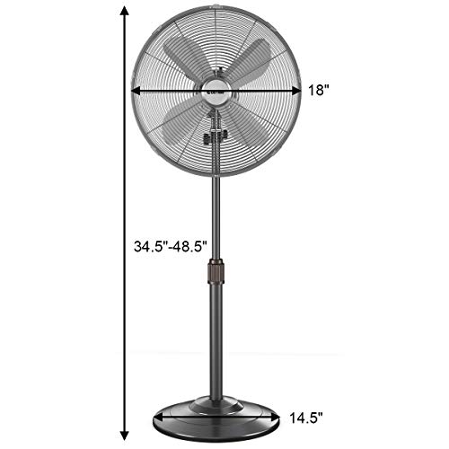 COSTWAY Metal Pedestal Fan, 18Inch Quiet Oscillating Standing Fan with Height Adjustable, 3