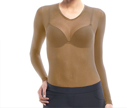 Lupo Women's Second Skin Long Sleeve Sheer Top, One Size Rice Powder