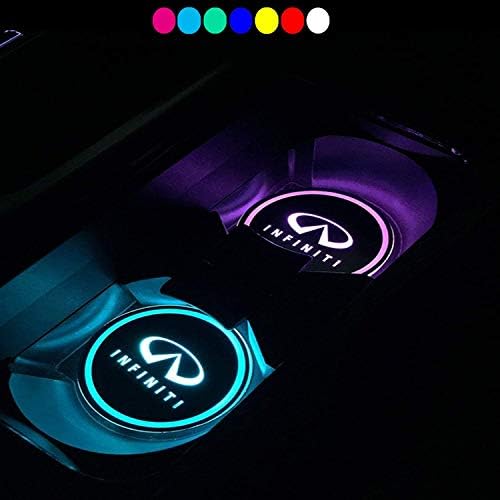 AutoDIY Led Car Logo Cup Lights up Holder USB Charging Waterproof Bottle Drinks pad 7 Colors Changing Atmosphere Lamp mat Cars for Luminous Coasters 2PCS (for Infiniti)