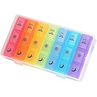 Weekly Pill Organizer,3-Times-A-Day 7 Day Pill Box Large Compartments Moisture-Proof Pill Case Medication Reminder Portable Travel Container for Vitamins Fish Oil Compartments Supplements