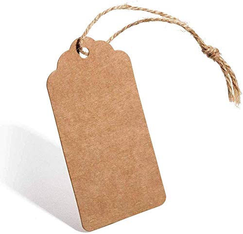 SallyFashion 200pcs Kraft Paper Gift Tags with Free 200 Root Natural Jute Twine(Water Ripple)