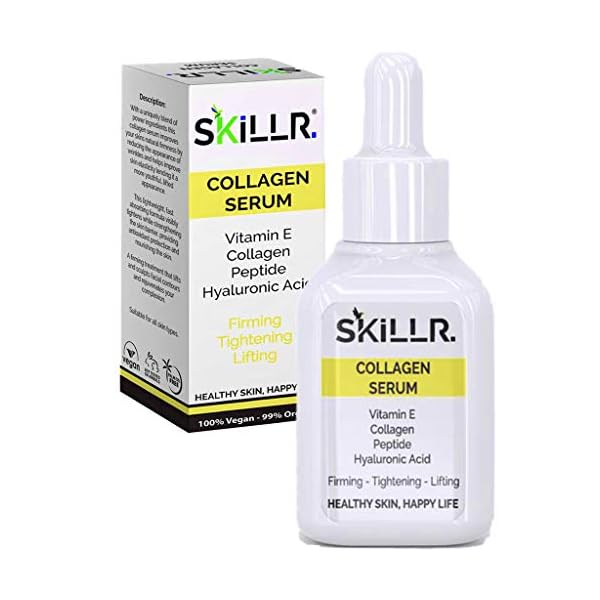 SKILLR-ORGANICS-Collagen-Serum-for-Face-and-Eye-with-Peptides-Hyaluronic-Acid-and-Vitamin-E-Oil-Facial-Moisturiser-Cream-for-Women-Anti-Aging-Skin-Care-Anti-Wrinkle-Beauty-Products1oz Collagen Face Serum with Peptides, Hyaluronic Acid and Vitamin E Oil -Facial Moisturiser Cream for Women/Men -Natural…