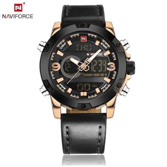 Genuine Leather Chronograph Wristwatch for Men 9097 - Black Golden