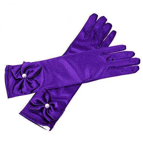 Lusiyu Girl Solid Color Long Elbow Length Formal Pageant Glove (Purple) - Thumbnail 2