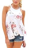Angashion Women's Floral Halter Tank Tops Irregular Hem Casual Blouse Shirt