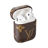 New Luxury Designer PU Leather Fashion Graphic Style Full Protective Cover for Airpods Wireless Headset Charging Box with Hook Handle (Brown)
