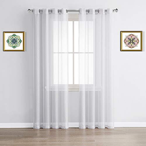 Warm Home Designs Pair of 2 Short Size 54" (Width) x 63" (Length) Bright White Sheer Window Curtains. 2 Elegant Voile Panel Drapes are 108 Inch Wide Total - K White 63" - Thumbnail 6