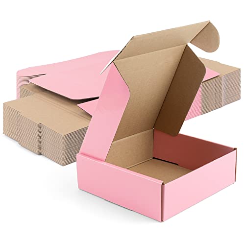 Golden State Art, 6x6x2 Small Pink Shipping Boxes, Cardboard Gift Mailer Boxes, Business Corrugated Packaging Kraft, 26 Pack