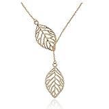 Jane Stone Fashion Pendant Necklace Leaf Y Shaped Statement Jewelry for Women Girls(Fn1454-Gold)