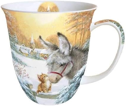 Ambiente Fine Bone China Tasse De Noel Tasse Ane Et Chaton 0 4 Litre Amazon Fr Cuisine Maison