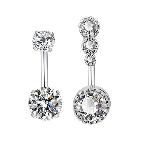 HQLA 14G Surgical Steel Belly Button Rings Sparkly Round Clear CZ Navel Curved Barbell Studs Sexy Body Piercing Set for Women Girls (2PC(Steel)) - Thumbnail 2
