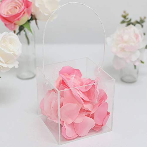 LUGUNU Flower Girl Basket, Handmade Acrylic Crystal Clear Wedding Flower Box with Adjustable Ribbon Handle for 2-6 Years Old Flower Girl