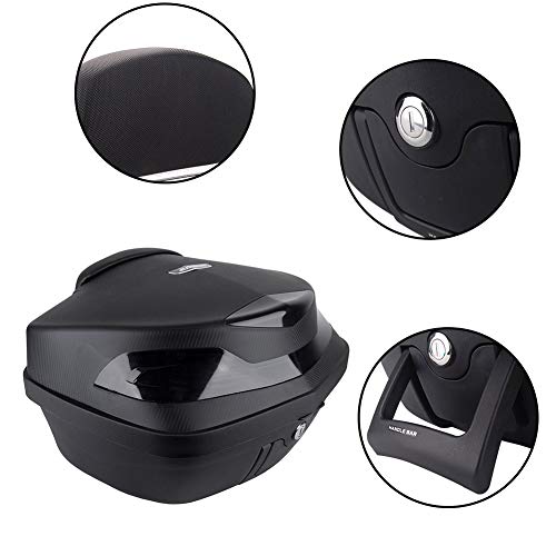 Comie Motorcycle Tour Tail Box Scooter Trunk Luggage Top Lock Storage Carrier Case w/Soft backrest&Handle - 48L Capacity - Can Store Two (2) Helmet (Black 2) - Thumbnail 3