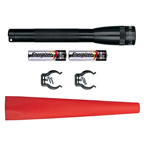 MagLite Safety Pack - Mini MAG 2-Cell AA LED Flashlight, Black, Compact, IP2201G â€“ Wand, Red