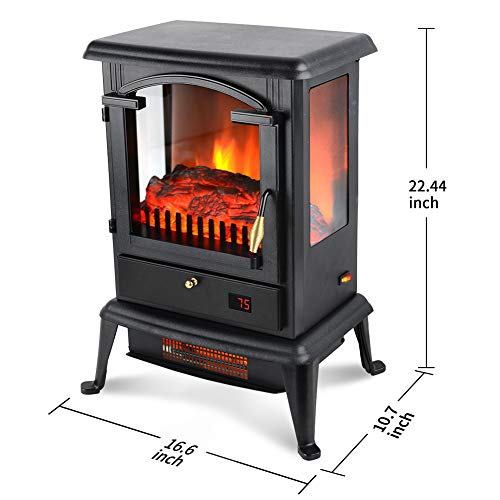 LIFE SMART Quartz Infrared Electric Fireplace Stove Heater with Remote Control - Electric Space Heater with Adjustable Thermostat for Office and Home 1500W