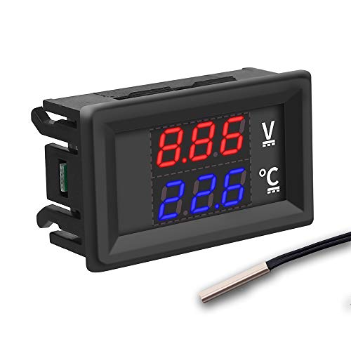 Icstation Temperature Gauge with Sensor, DC 4V 9V 12V 24V 28V Digital Thermometer with Dual Degrees Celsius Color LCD Display, -50 to +125 Celsius, Waterproof NTC Temperature Sensor Probe Thermometer