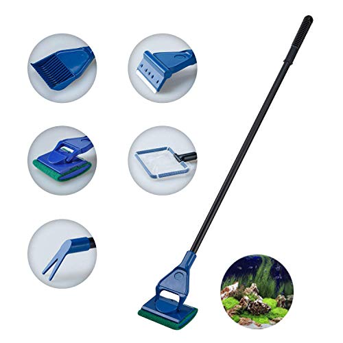 Lysport 5 in 1 Complete Aquarium Fish Tank Cleaning Set Fish Net + Rake + Scraper + Fork + Sponge Brush Glass Aquarium Cleaner Tool Kit