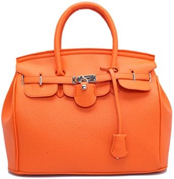 Womens Top Handle Satchel Handbags Designer Tote Purse Shoulder Bag Leather Padlock Briefcase Laptop Bag - Orange