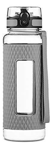 Swig Savvy BPA Free 32oz Tritan Water Bottle with Silicone Sleeve. Fruit Infuser Filter and Leak Free Flip Top, EZ Open with One Click . Available in 3 Colors.