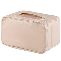 Travel Underwear Organizer Bag, JJ POWER Lightweight Double Layer Large Capacity Cosmetic Bag- Multiple Compartments and Pockets (Cream)