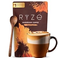 RYZE SUPERFOODS Mushroom Medium Roast Coffee USDA Organic with 6 Adaptogenic Mushrooms, USA Grown Instant Coffee for Better Energy, Focus Digestion Immunity with Lions Mane & Turkey Tail 30 Servings