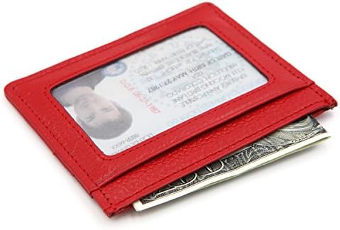 RFID Blocking Front Pocket Wallet - Genuine Leather Slim Card Holder Wallet - Red
