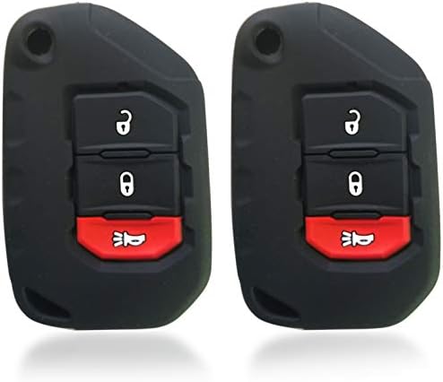 2pcs Dobrev 3 Buttons Flip Silicone Case Protector Key Fob Cover Smart Car Remote Holder Fit for 2018 2019 2020 Jeep Wrangler JL L Gladiator JT 68292942AA Keyless Entry Remote Key (black and black)