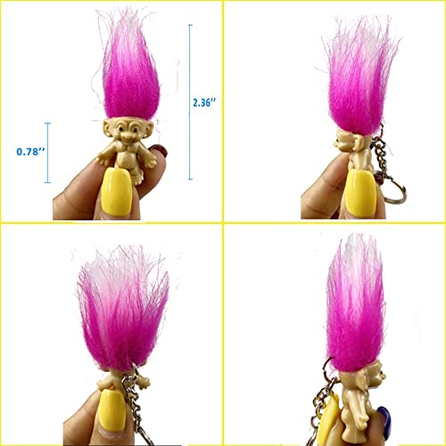 Yintlilocn 10Pack Cute TROLL DOLLS Key ring Crazy Colour Hair Figurine