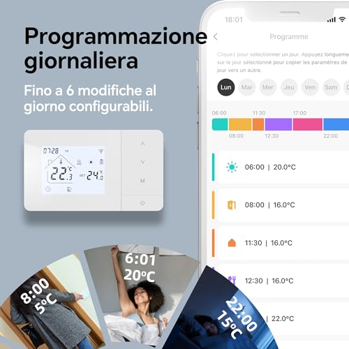2 Wire Battery Operated Wi-Fi Thermostat Check for Gas Boiler Tuya Daily Programmable Thermostat Compatible with Google Alexa Voice Control W506 3A