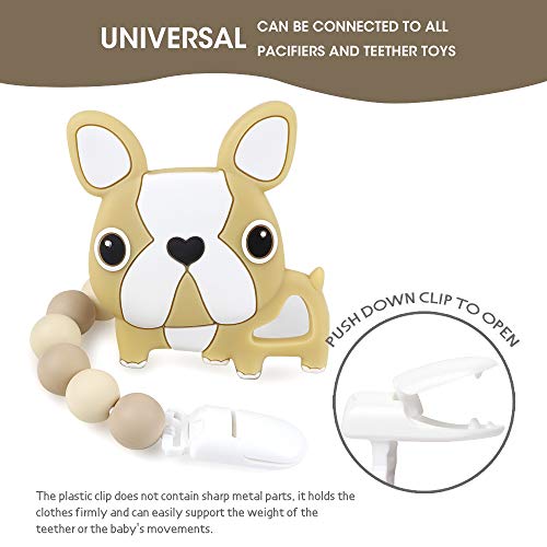 MCGMITT Pacifier Clip, Silicone Binky Teether Holder BPA Free Teething Beads for Baby Girls Boys, 2 Pack Shower Gift Set (Beige)