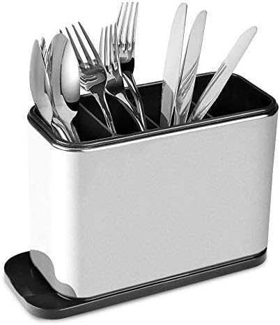 Buyerzone Stainless Steel Cutlery Drainer Cum Organiser for Kitchen with Integrated Spout for Emptying Drained Water.
