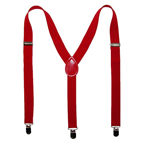 CTM Men's Solid Bow Tie with Suspender Set, Solid Red Set