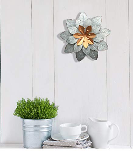 image for GIFTME 5 Galvanized Metal Layered Flower Outdoor Wall Art Decor Silver