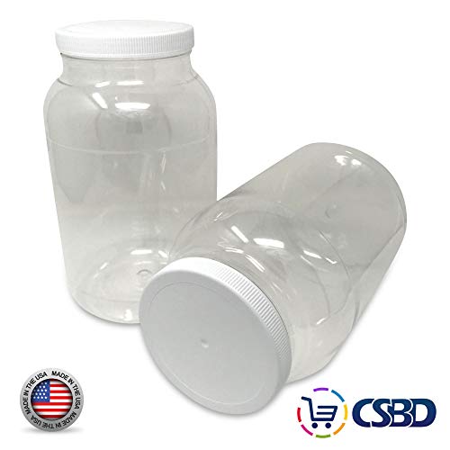 CSBD 1 Gallon Clear Plastic Jars With Ribbed Liner Screw On Lids, BPA