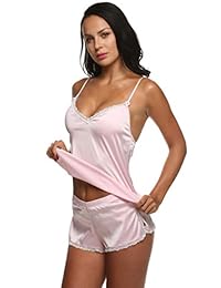 Ekouaer Ropa de dormir para mujer Ropa de dormir de satén Pijama Cami Set Sensual Ropa de noche XS-XL