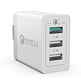 Quick Wall Charger 30W Qualcomm 3-Port USB Travel Cell Phone Fast Charging Foldable Plug Smart IC Charger Power Adapter for iPhone and More (White)